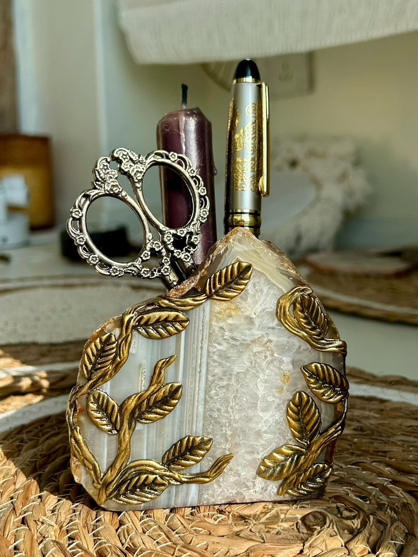 Crystal Leaf Pen/Candke  Holder-sd006